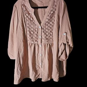 NWOT SHEIN Button-Up Blouse with Lace Detail